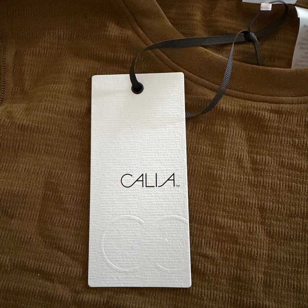 Calia Focus Seamless‎ Crop Tee Dark Khaki Olive Green Womens Medium NWT - Picture 2 of 8